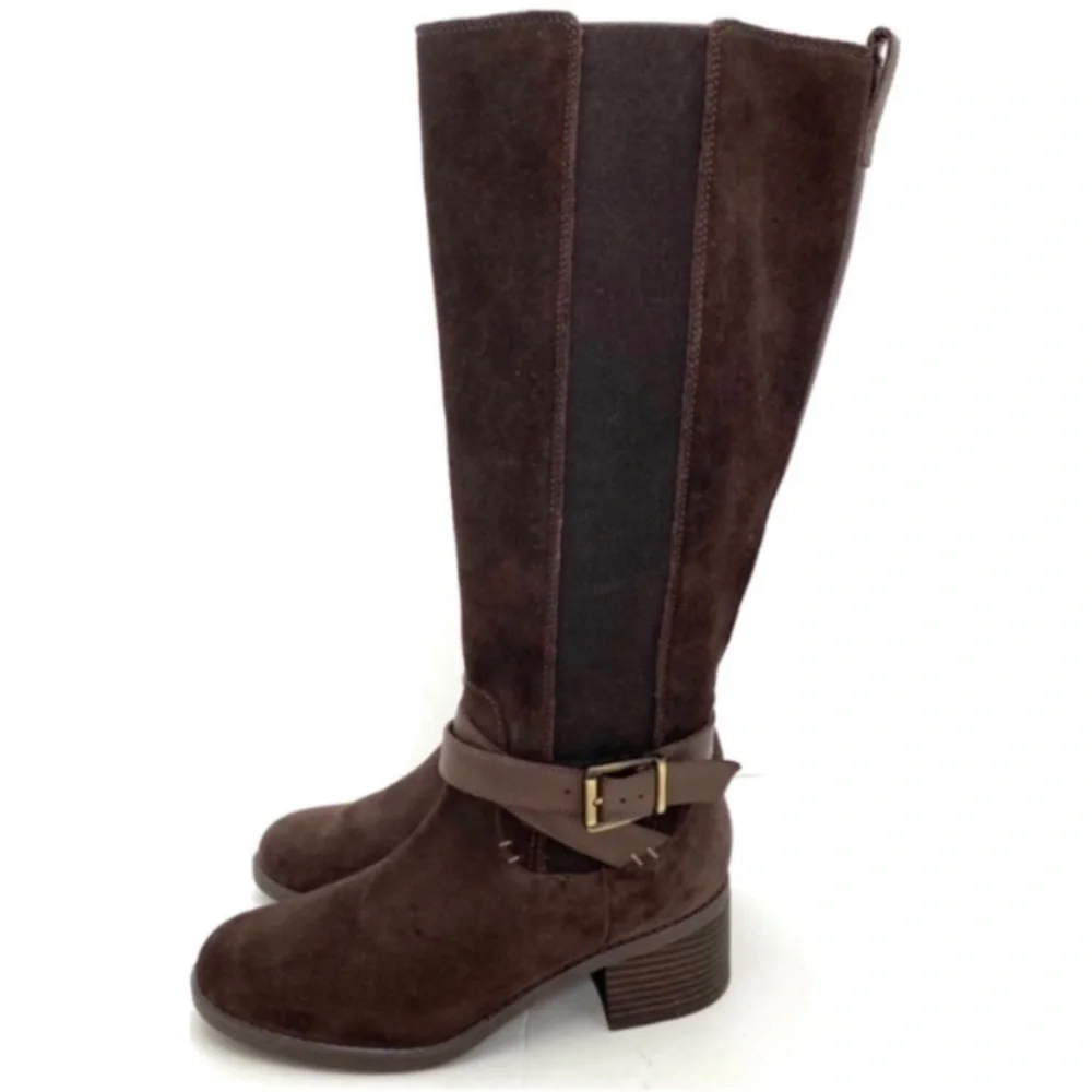 Clarks Nevella March Suede Classic Knees High Riding Boot Brown Size 6.5 New